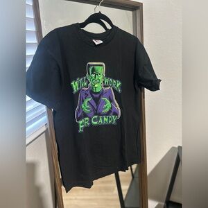 Vtg 90 Sun Prints T Shirt Frankenstein Halloween Will Work For Candy Black Large